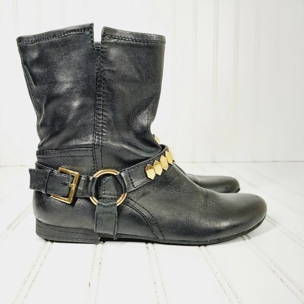 Nine West Emilianao Vintage American Collection Black Leather Ankle Boot B641